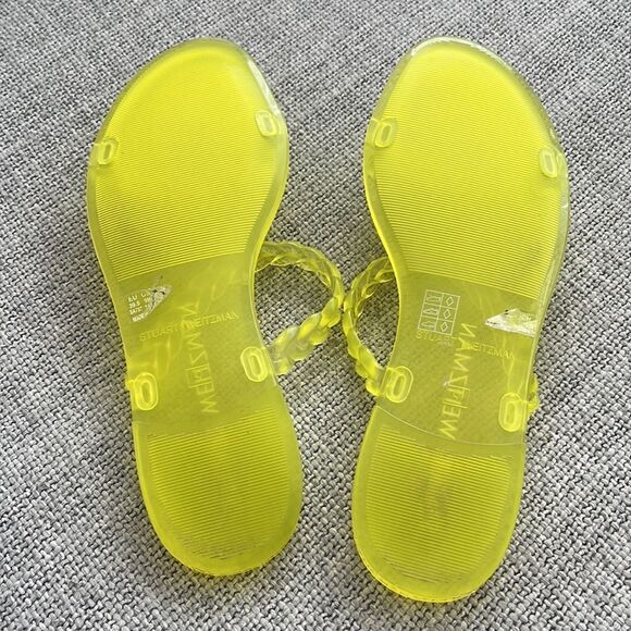 Stuart Weitzman Shoes Size 9 Yellow Braida‎ Rubbed Two Strap Slides - Picture 5 of 6